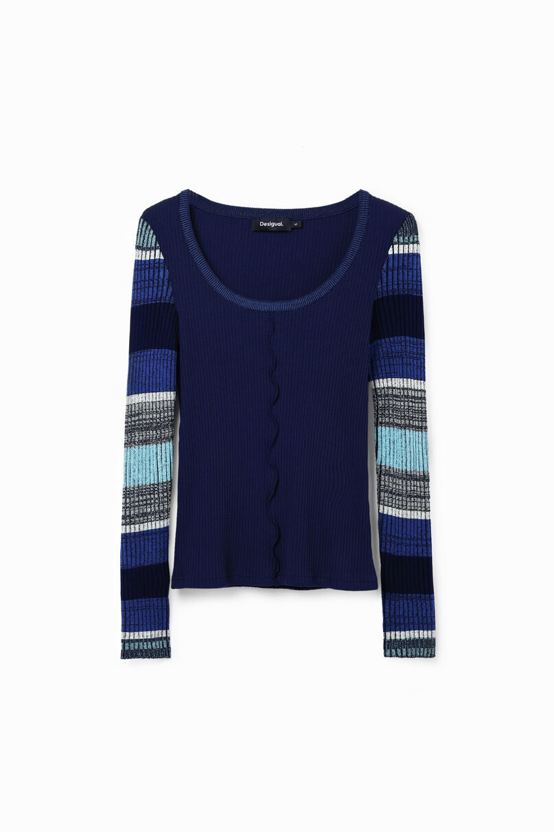 Stripy ribbed T-shirt