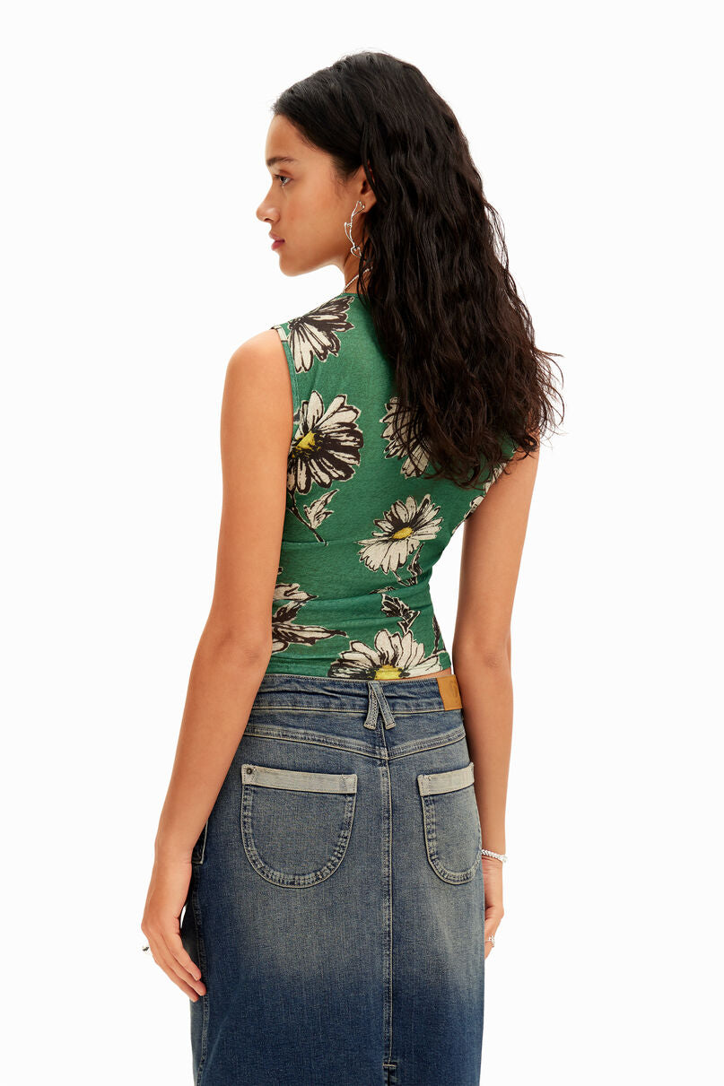 Ruched floral T-shirt