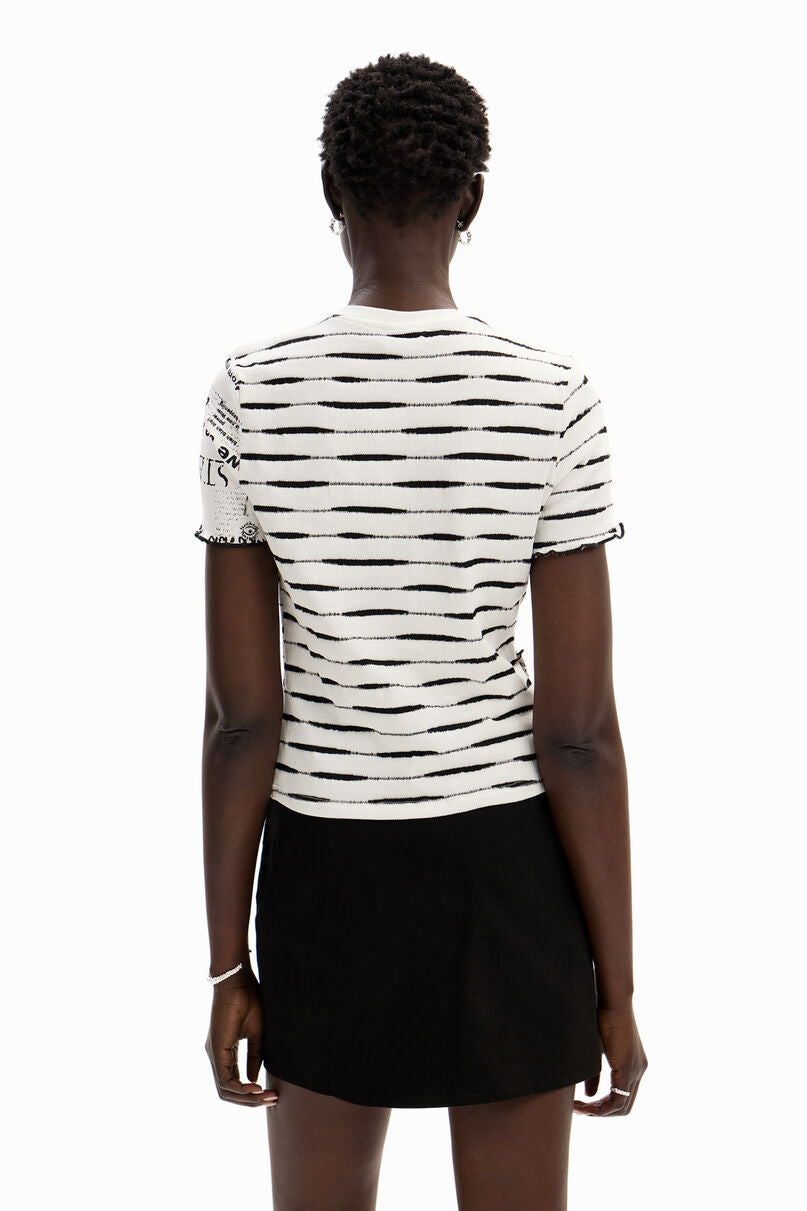 Striped patchwork newspaper T-shirt