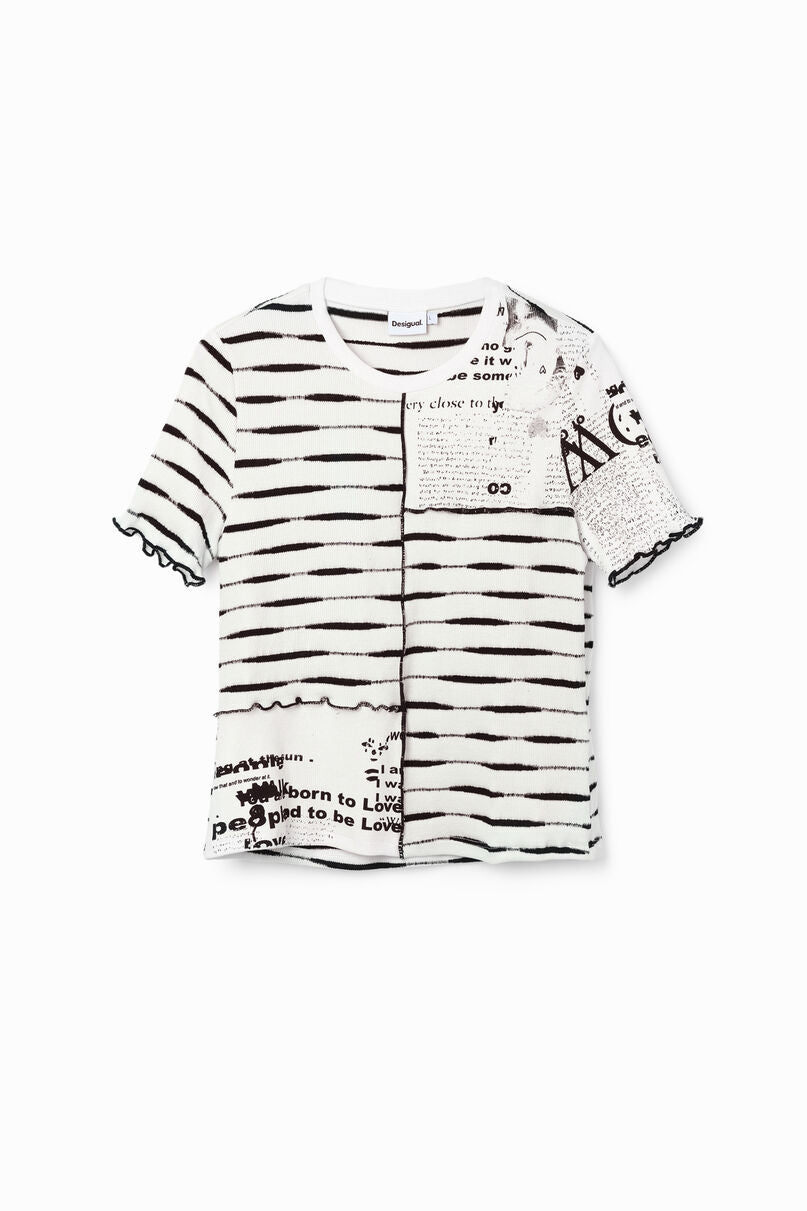 Striped patchwork newspaper T-shirt