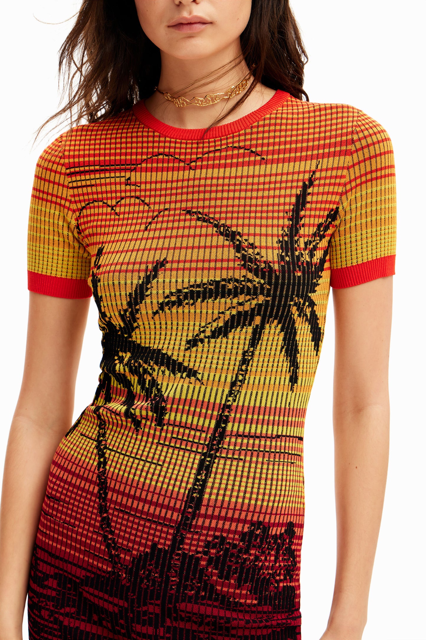 Short knit palm tree dress