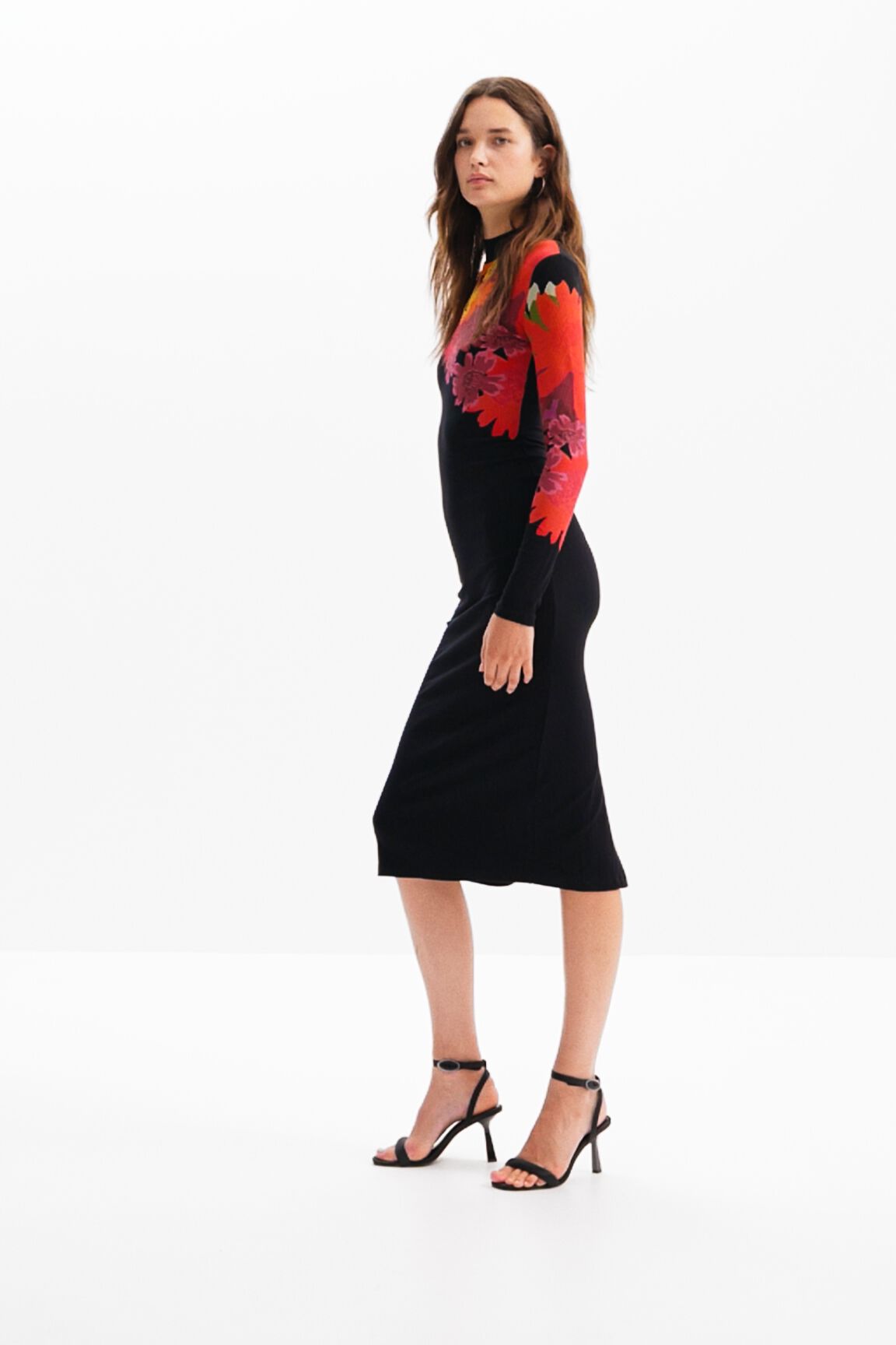 Ribbed floral midi dress