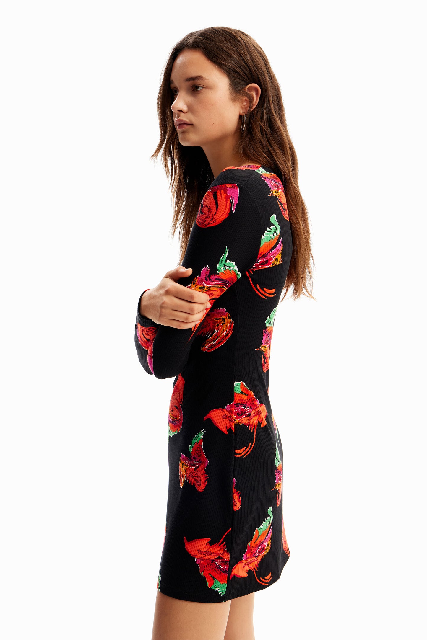 Ribbed floral mini dress