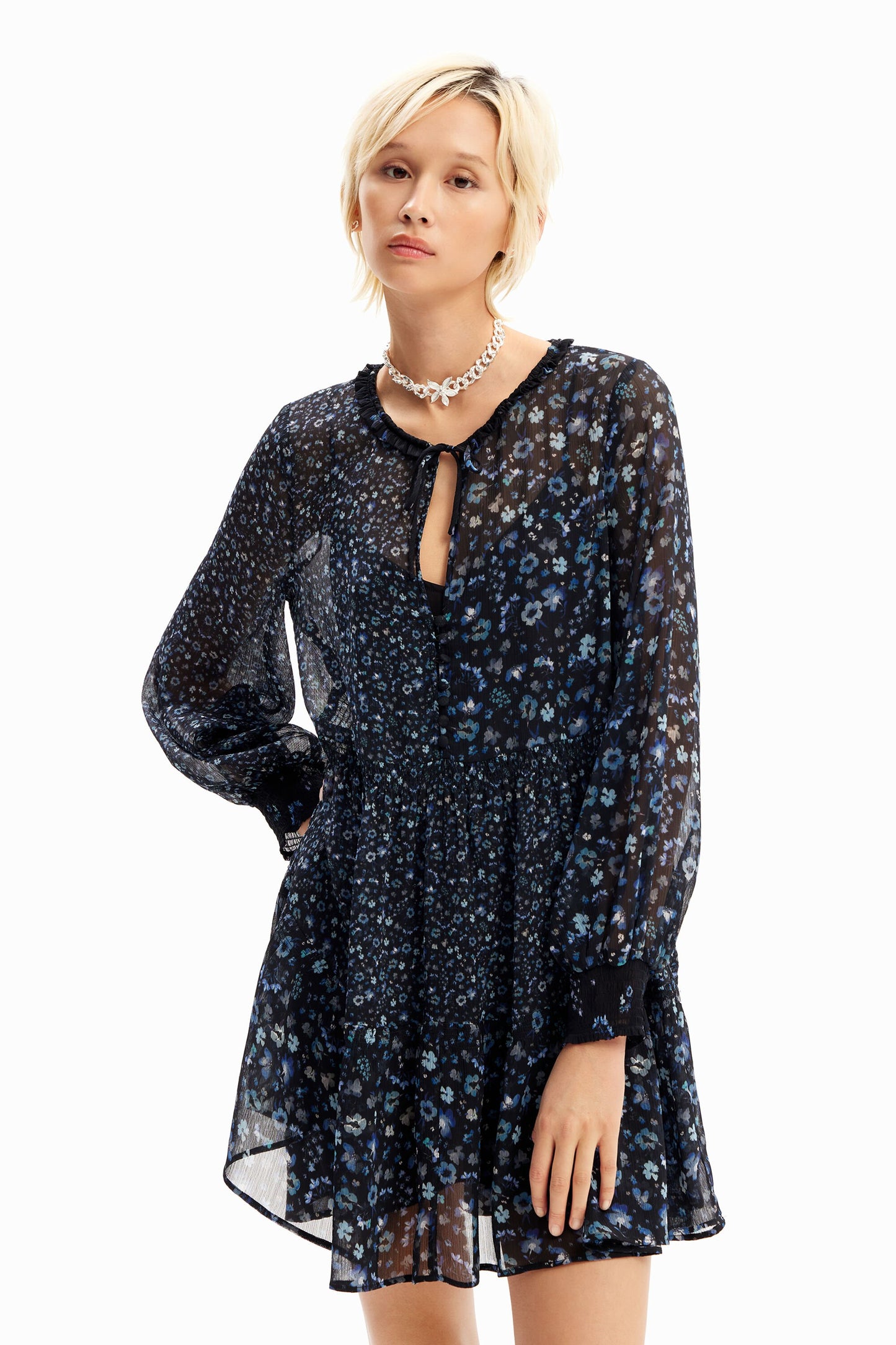 Short floral chiffon dress
