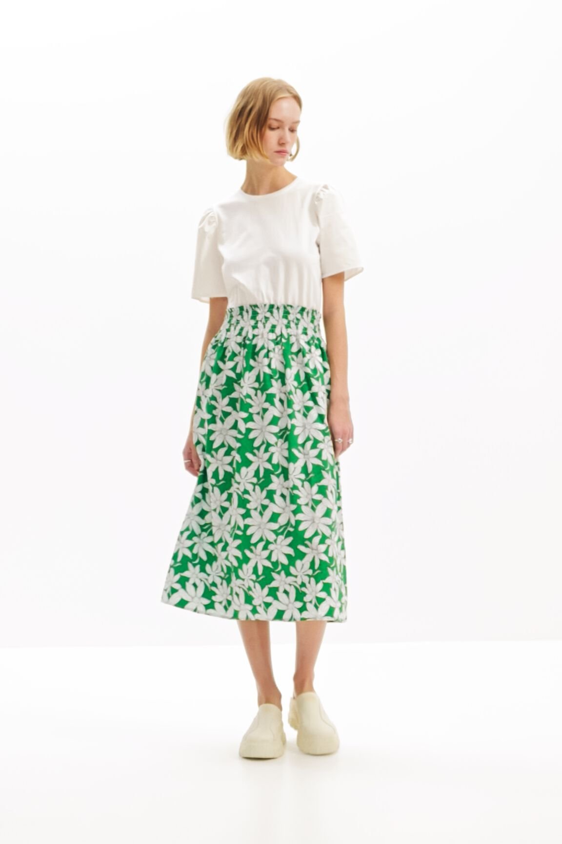 Combination floral midi dress