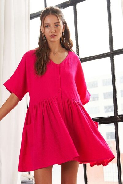 ADORA V-Ausschnitt Halbarmkleid mit Taschen