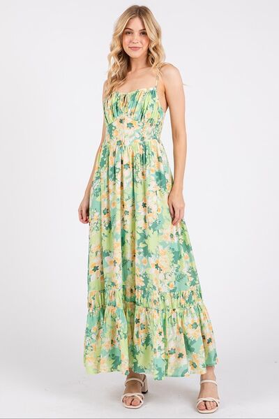 Mittoshop Geblümtes Maxikleid mit gesmoktem Rücken und Rüschensaum