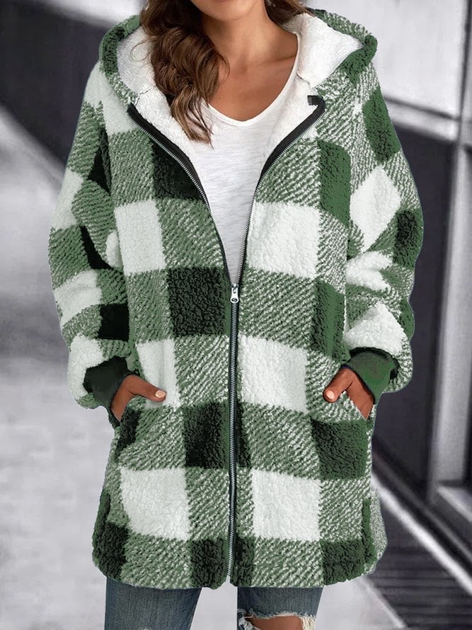 Damen Oversized Hoodie Karierter lockerer Mantel (2 kaufen, kostenloser Versand)