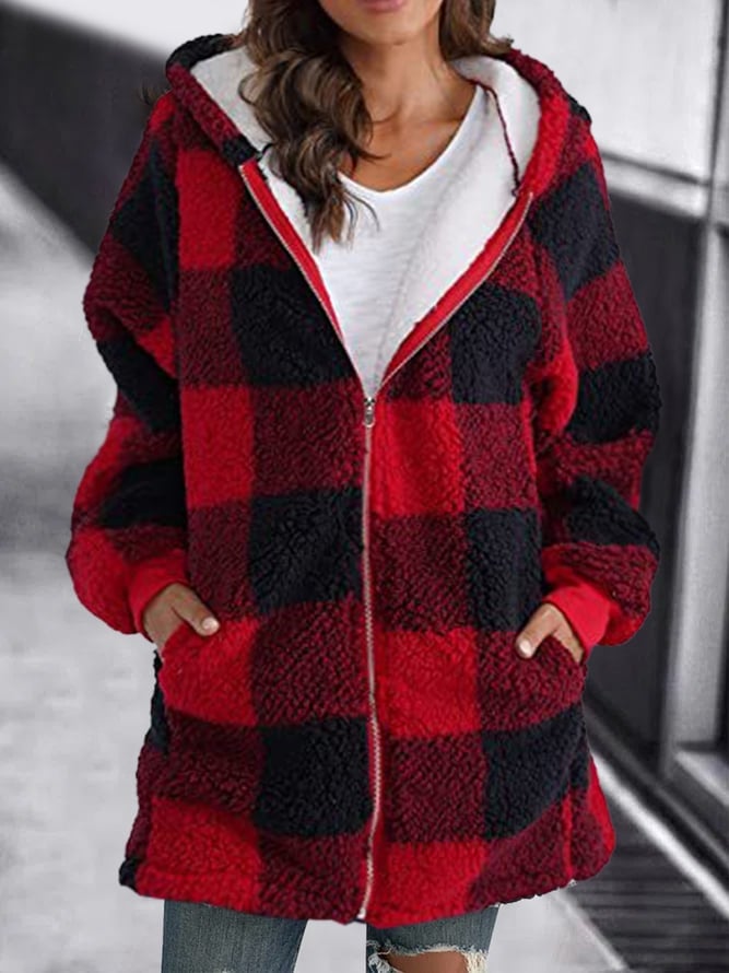 Damen Oversized Hoodie Karierter lockerer Mantel (2 kaufen, kostenloser Versand)
