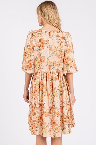 Mittoshop Blumenprint Leinenmischung Babydoll Minikleid