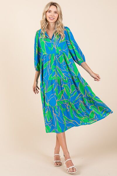 Mittoshop Gestuftes bedrucktes Midikleid mit Kragen