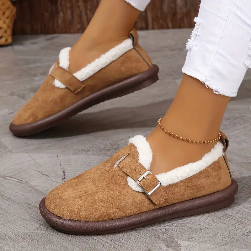 Damen Plüsch-Slipper mit runder Zehenpartie