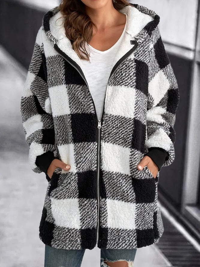 Damen Oversized Hoodie Karierter lockerer Mantel (2 kaufen, kostenloser Versand)