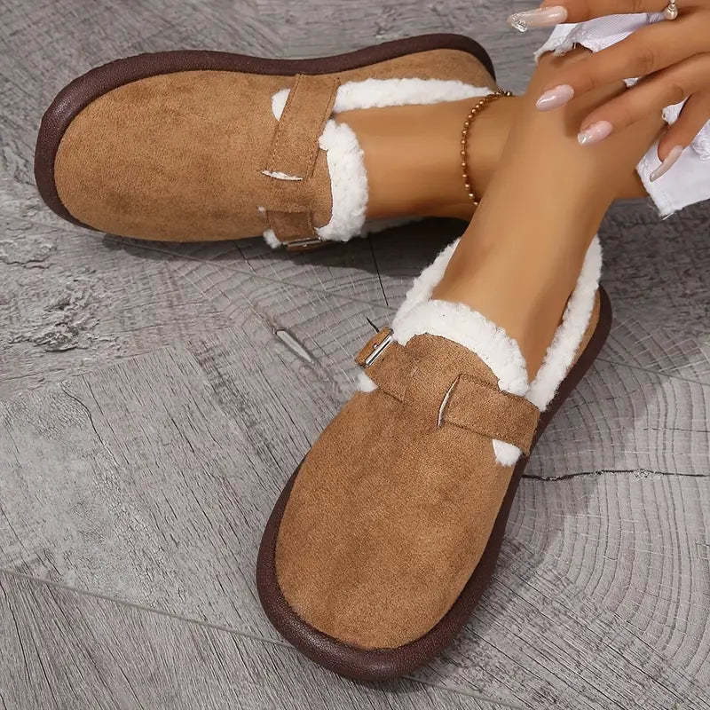 Damen Plüsch-Slipper mit runder Zehenpartie