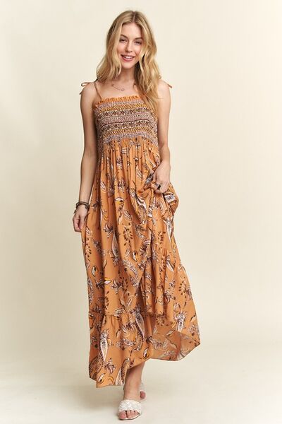 ADORA gesmoktes bedrucktes Neckholder-Kleid mit Bindebändern an den Schultern