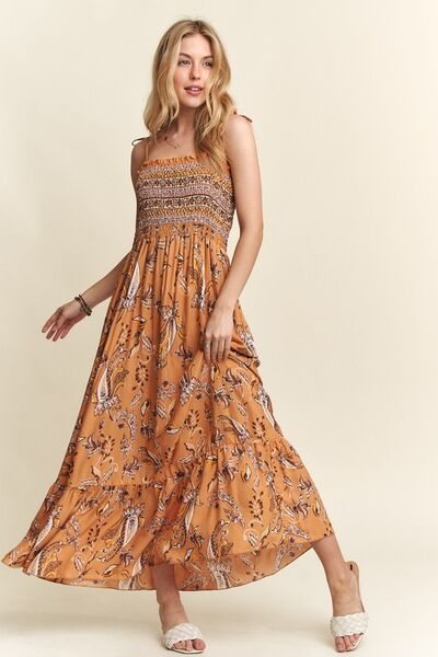 ADORA gesmoktes bedrucktes Neckholder-Kleid mit Bindebändern an den Schultern