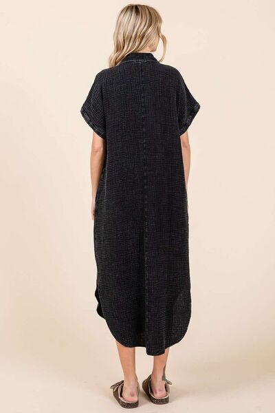 Mittoshop V-Ausschnitt Midi-Hemdblusenkleid in Mineralwaschung