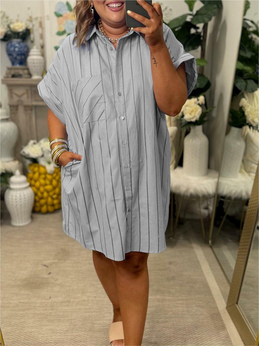 Damen Button-Down gestreiftes Hemdblusenkleid (2 kaufen, kostenloser Versand)