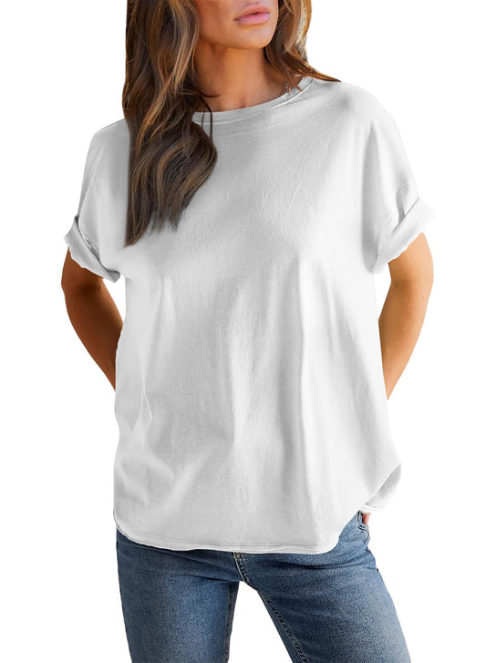 Einfarbiges Damen-Rundhals-Kurzarm-T-Shirt (2 kaufen, kostenloser Versand)