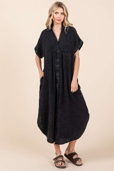 Mittoshop V-Ausschnitt Midi-Hemdblusenkleid in Mineralwaschung