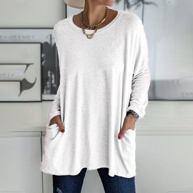🔥HEISSER VERKAUF-49% RABATT-Rundhals Langarm Tasche Einfarbig T-Shirt