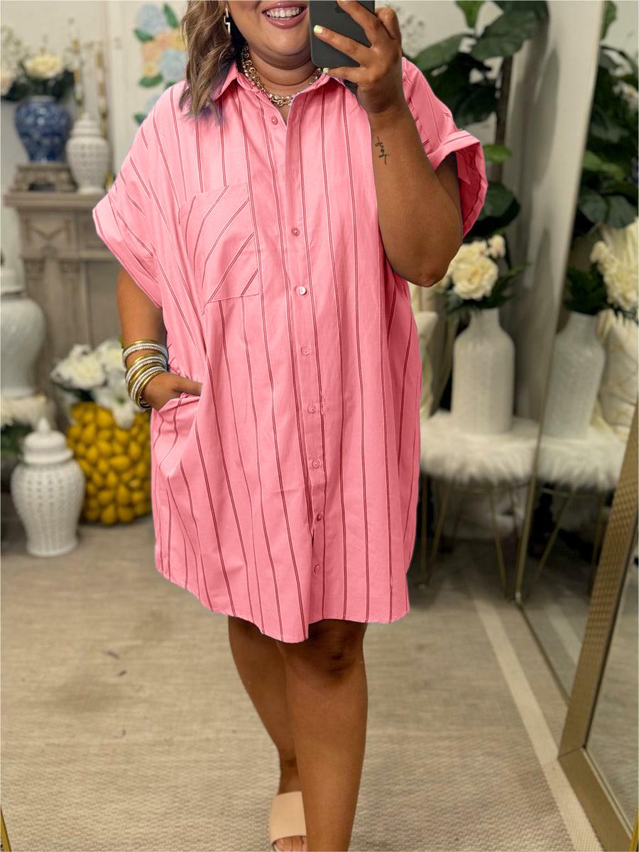 Damen Button-Down gestreiftes Hemdblusenkleid (2 kaufen, kostenloser Versand)