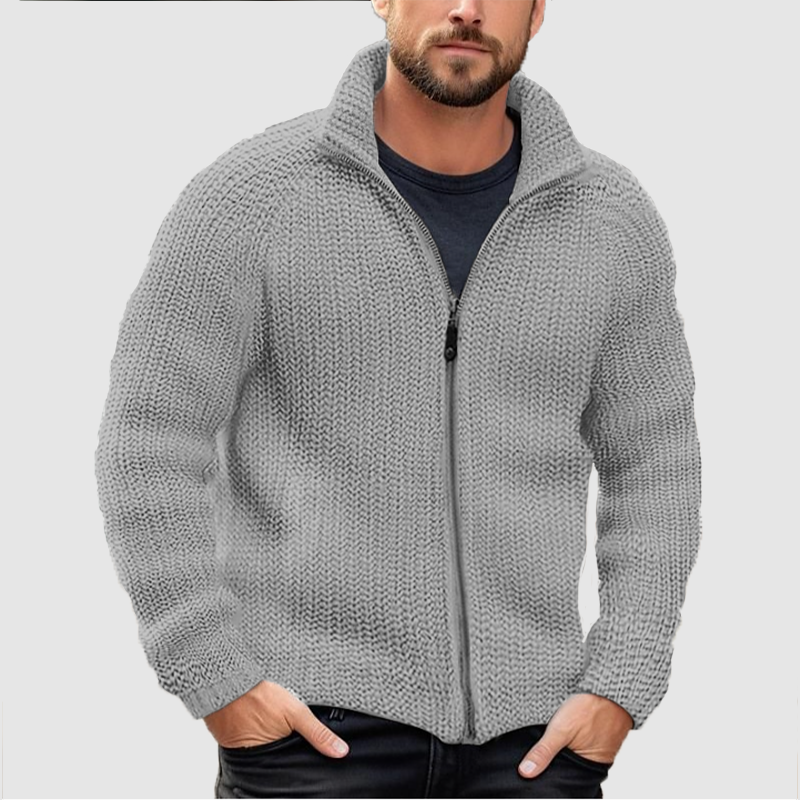 RÄUMUNGSVERKAUF Herren-Cardigan, unifarben, Reißverschluss, Rollkragen, dicker Strickpullover aus Wolle