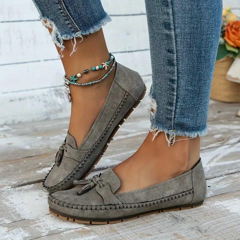 Bequeme, weiche Loafers für Damen im Vintage-Stil mit Schleife