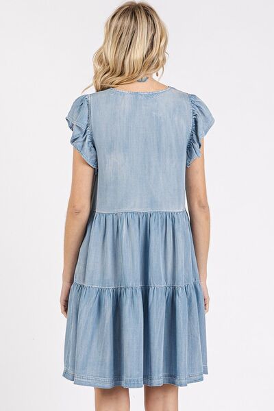 Mittoshop V-Ausschnitt Rüschen-Minikleid mit kurzen Ärmeln