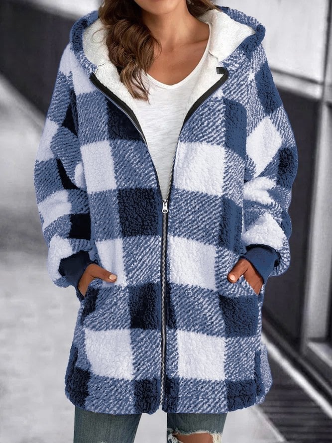 Damen Oversized Hoodie Karierter lockerer Mantel (2 kaufen, kostenloser Versand)