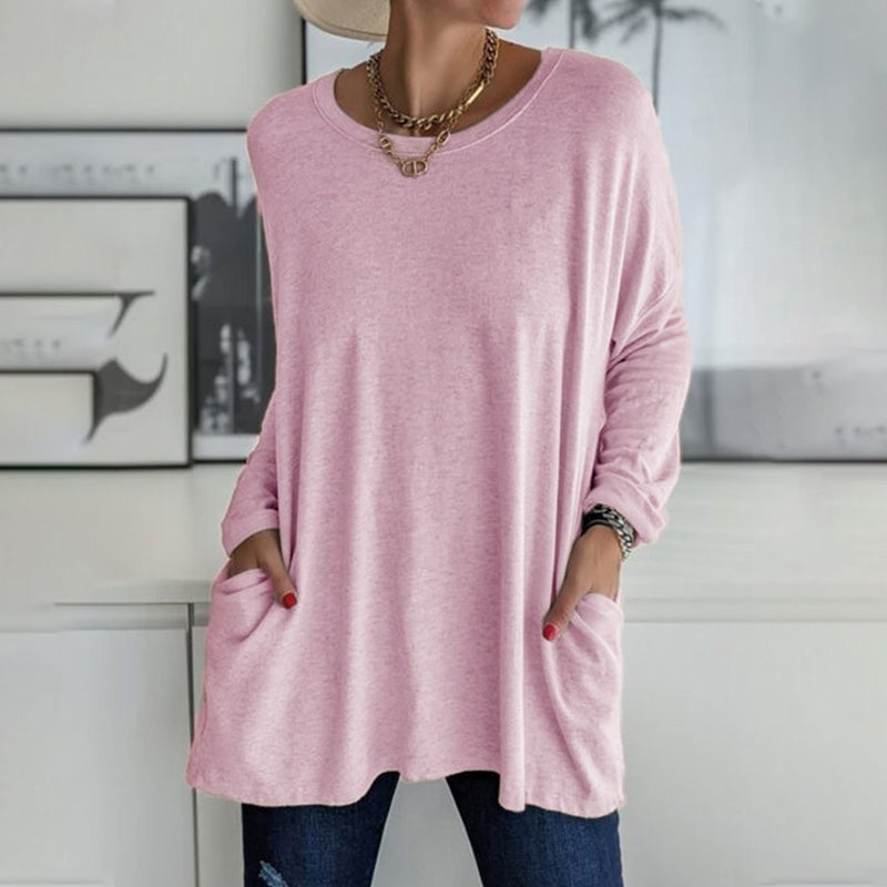 🔥HEISSER VERKAUF-49% RABATT-Rundhals Langarm Tasche Einfarbig T-Shirt