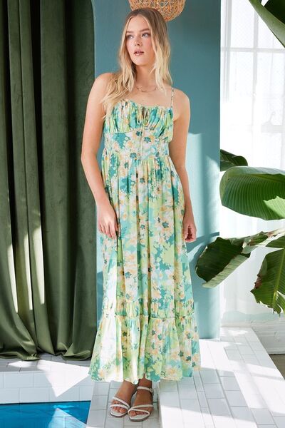 Mittoshop Geblümtes Maxikleid mit gesmoktem Rücken und Rüschensaum