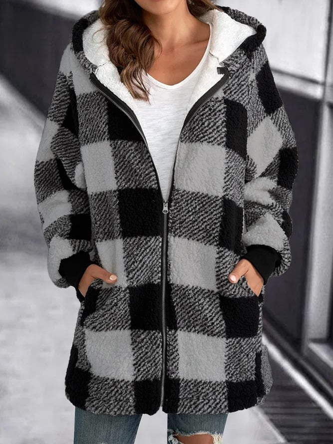Damen Oversized Hoodie Karierter lockerer Mantel (2 kaufen, kostenloser Versand)