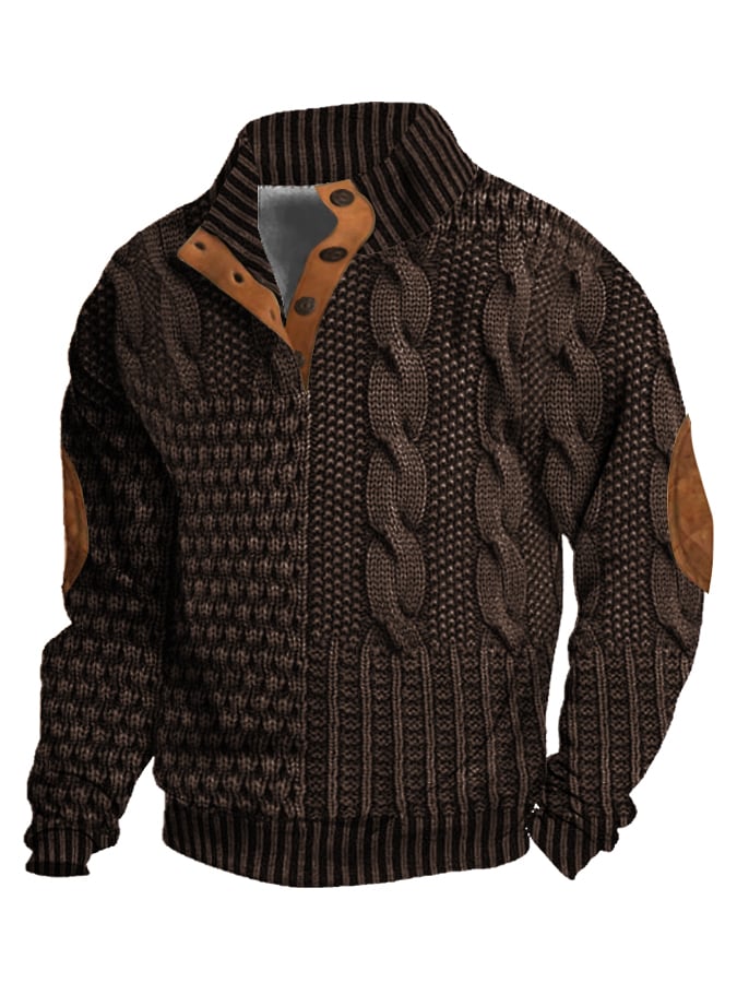 Men's Casual Retro Cashmere Stand Collar Button Sweatshirt
