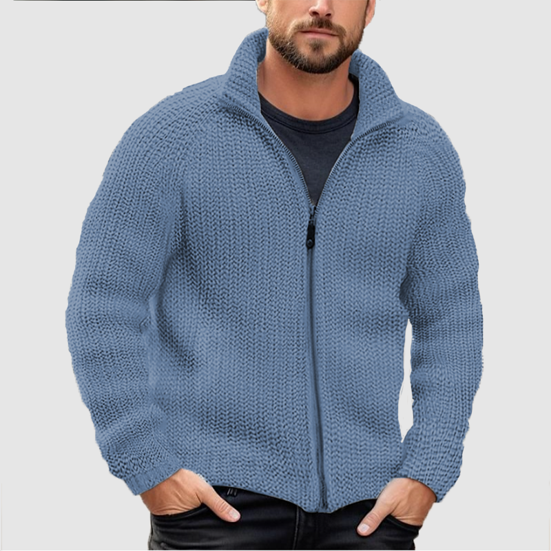 RÄUMUNGSVERKAUF Herren-Cardigan, unifarben, Reißverschluss, Rollkragen, dicker Strickpullover aus Wolle