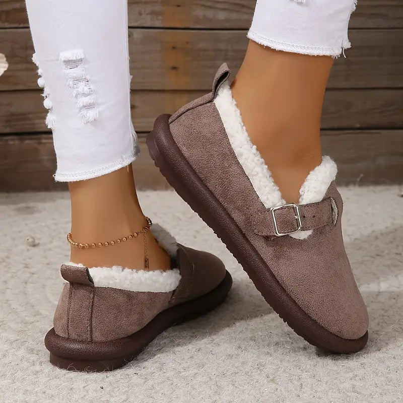 Damen Plüsch-Slipper mit runder Zehenpartie