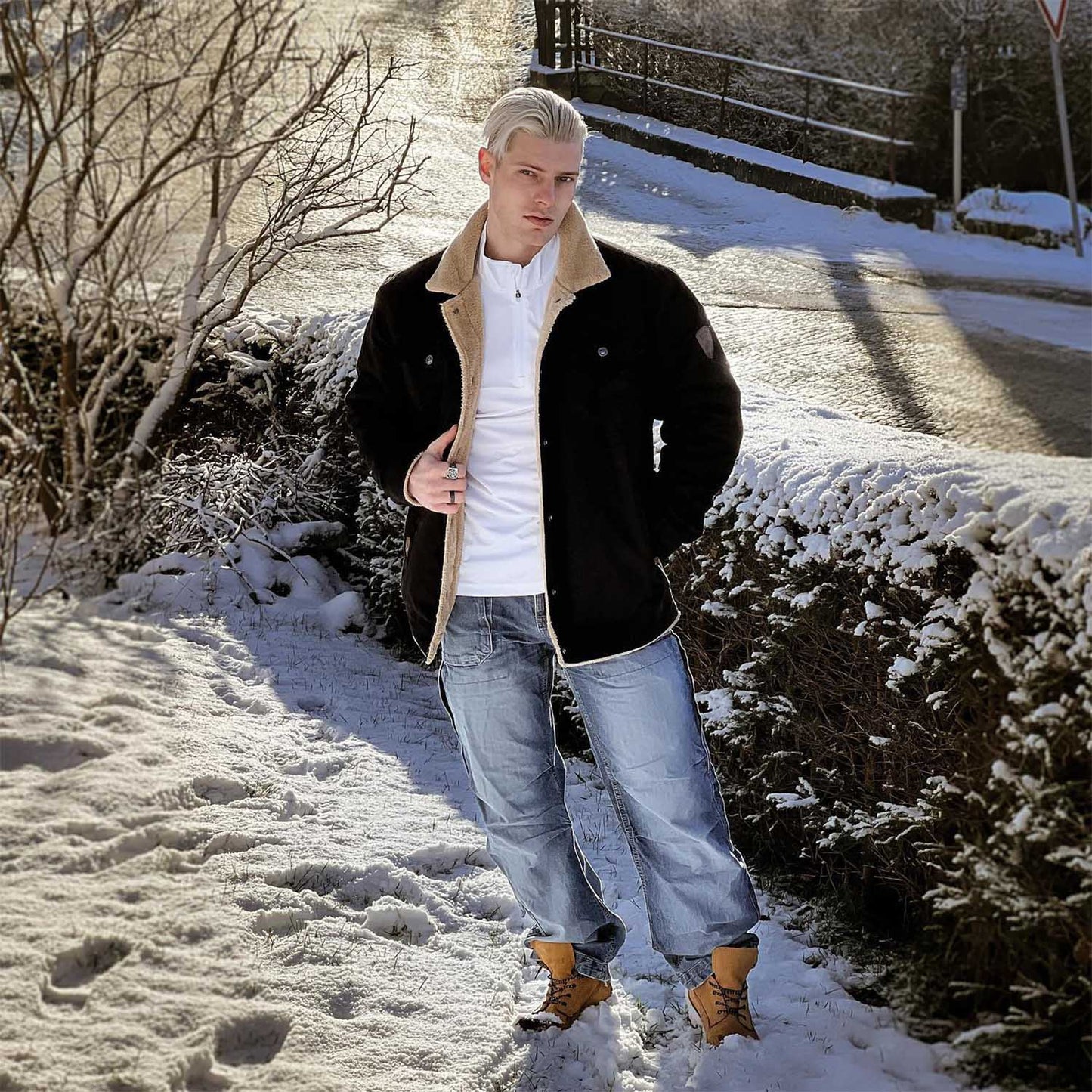 Herren Sherpa Trucker Jacke 5 Taschen Baumwoll Cargo Jacke Umlegekragen Wintermäntel