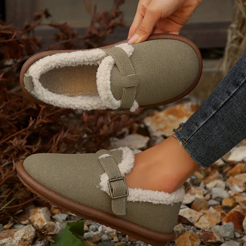 Damen Plüsch-Slipper mit runder Zehenpartie