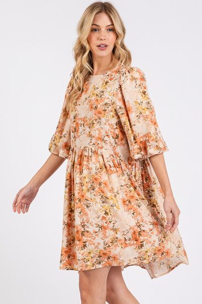 Mittoshop Blumenprint Leinenmischung Babydoll Minikleid