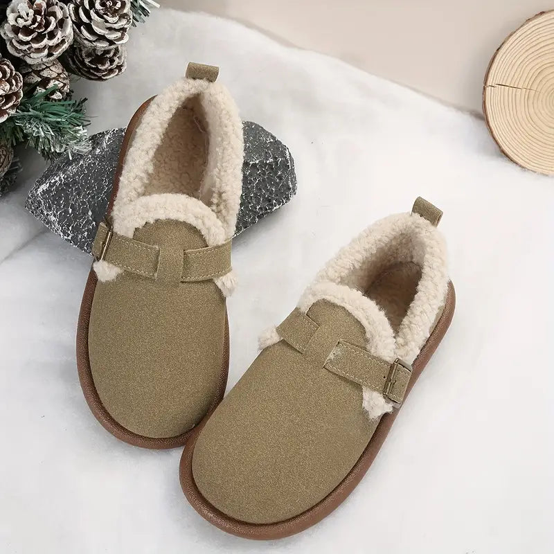 Damen Plüsch-Slipper mit runder Zehenpartie