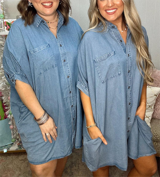 Oversize Jeanskleid mit Knopfleiste für Damen (2 kaufen, kostenloser Versand)