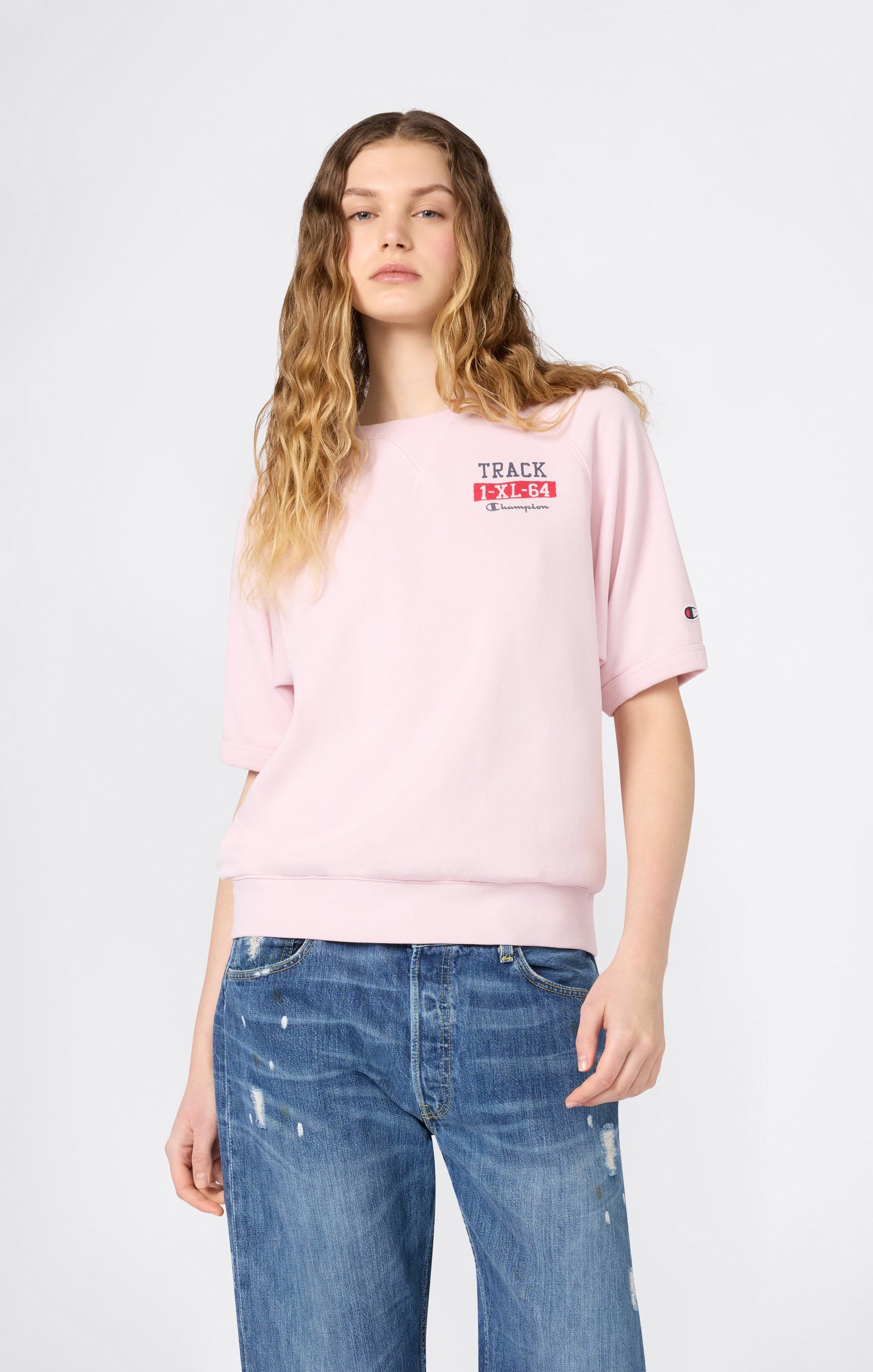 Damen Kurzarm-Rundhals-Sweatshirt mit Grafik