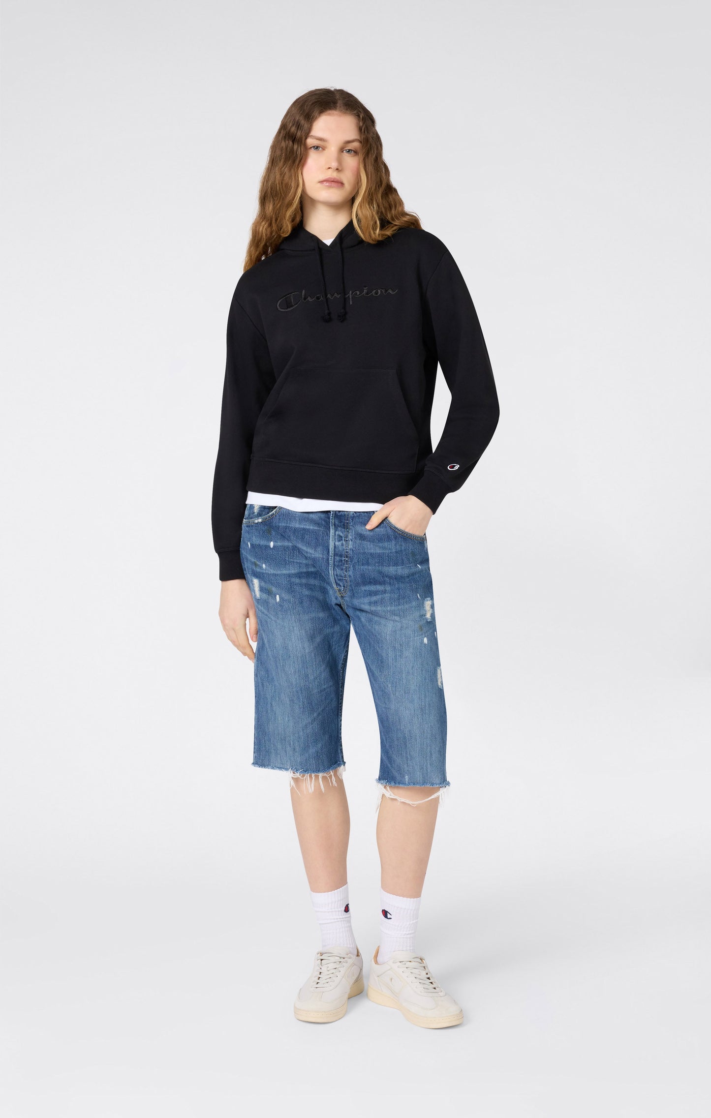 Women's Lightweight Hooded Sweatshirt with Tonal Embroidered Maxi Logo Icons