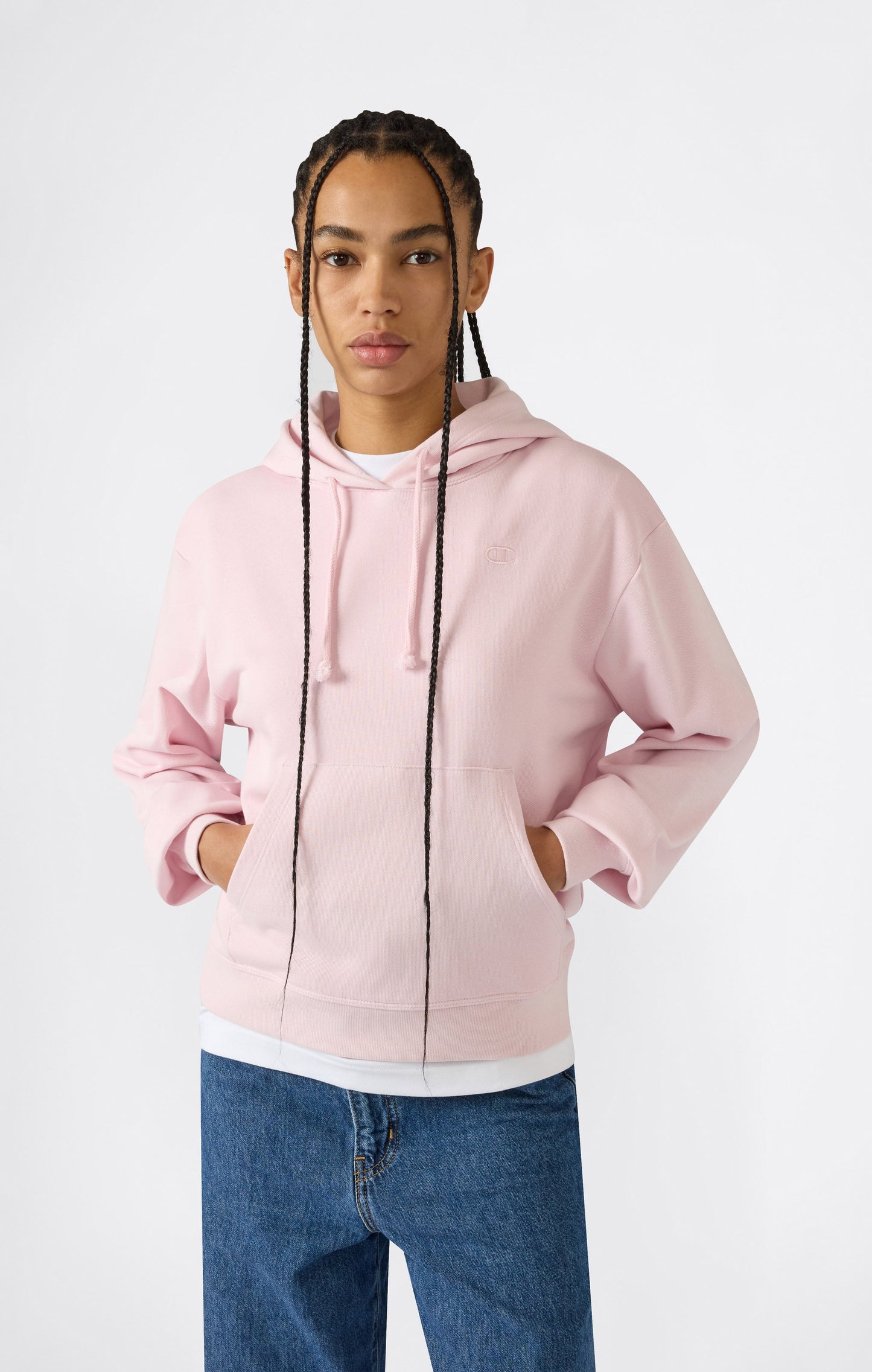 Women's Lightweight Hooded Sweatshirt with Tonal Embroidered C Logo Icons
