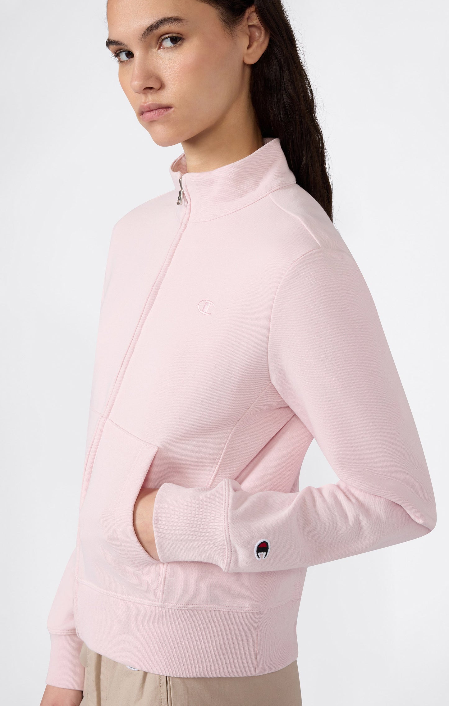 Damen Leichtes Sweatshirt mit durchgehendem Reißverschluss und Ton-in-Ton gestickten C-Logo-Symbolen