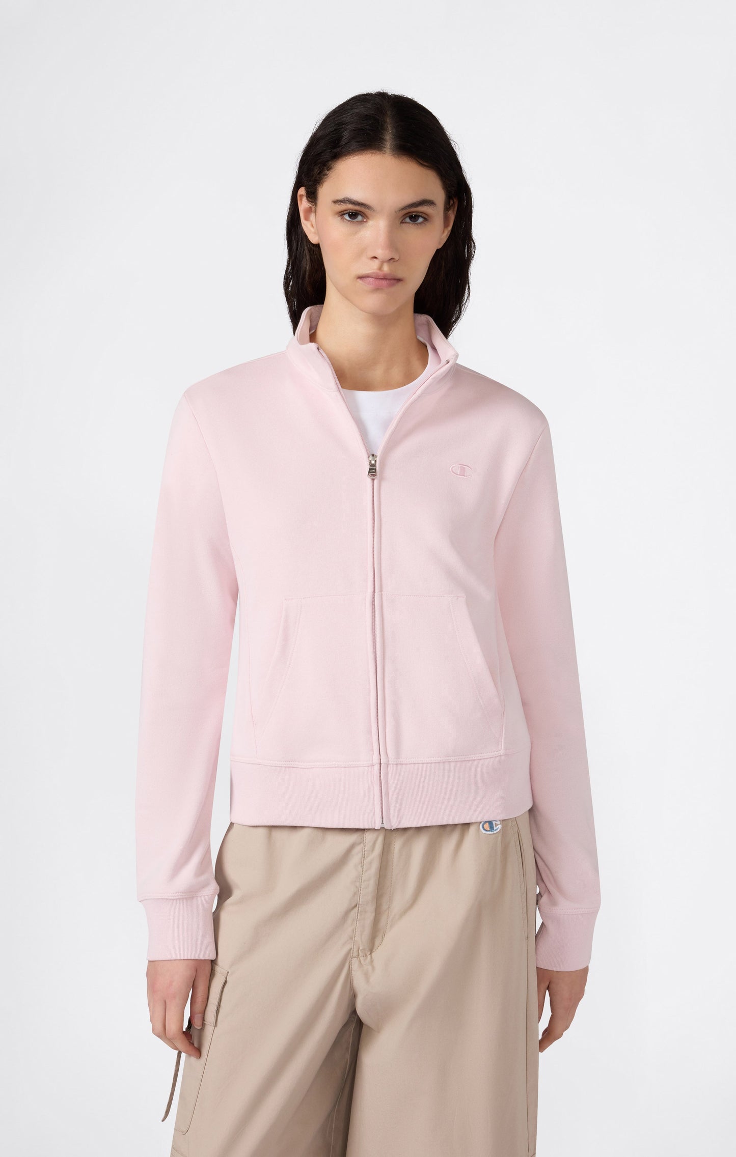 Damen Leichtes Sweatshirt mit durchgehendem Reißverschluss und Ton-in-Ton gestickten C-Logo-Symbolen