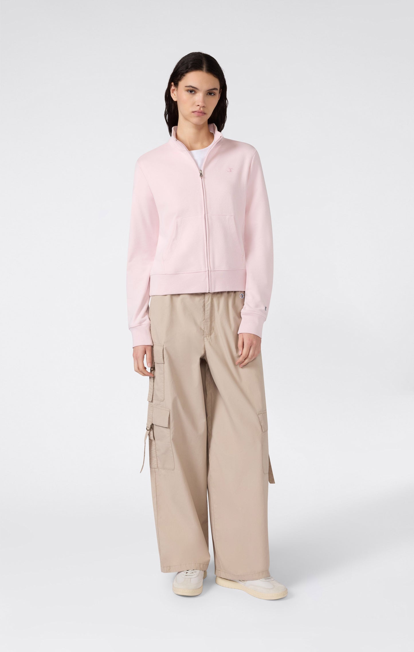 Damen Leichtes Sweatshirt mit durchgehendem Reißverschluss und Ton-in-Ton gestickten C-Logo-Symbolen