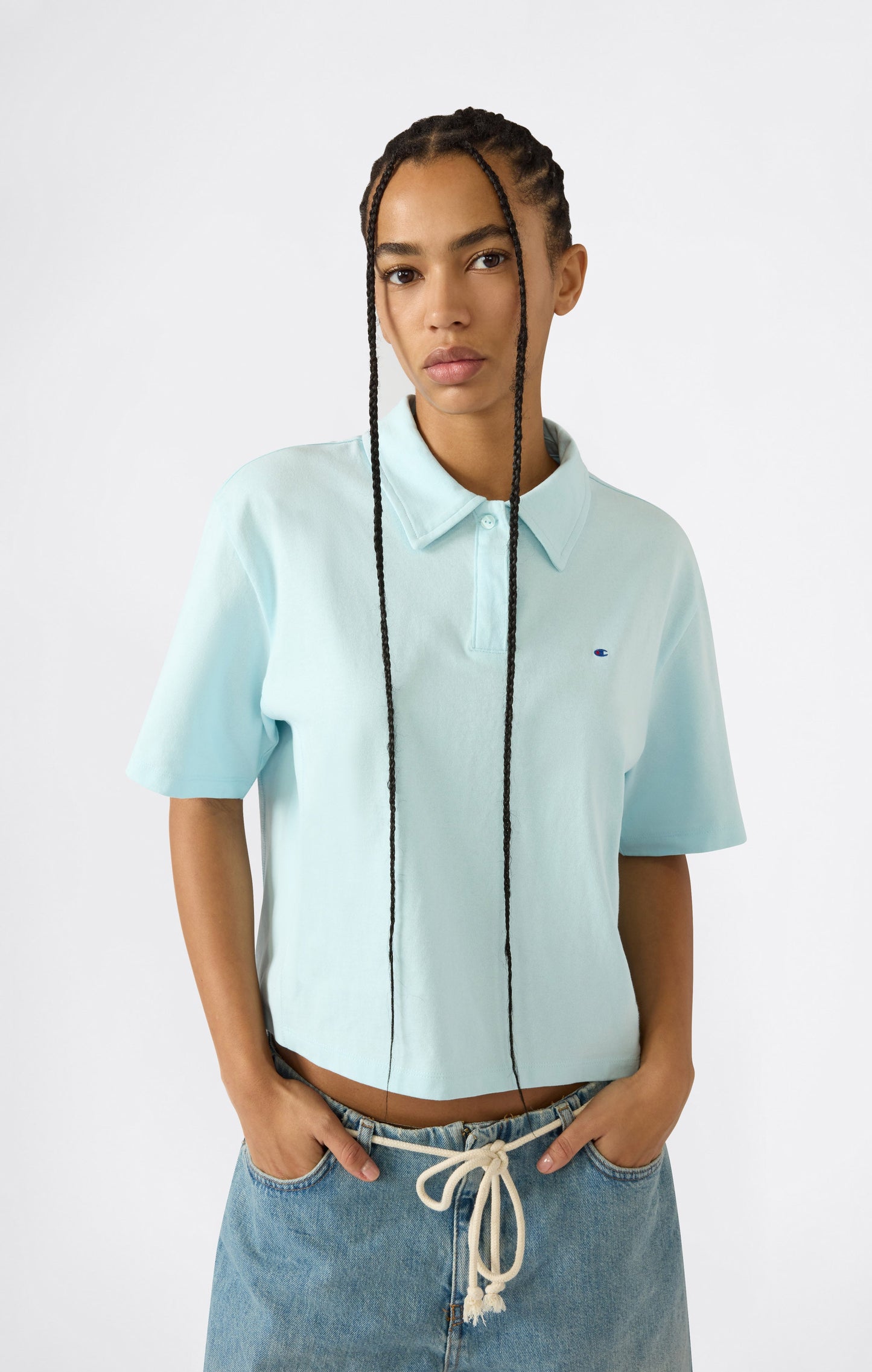 Women's Cropped Cotton Jersey Polo Shirt