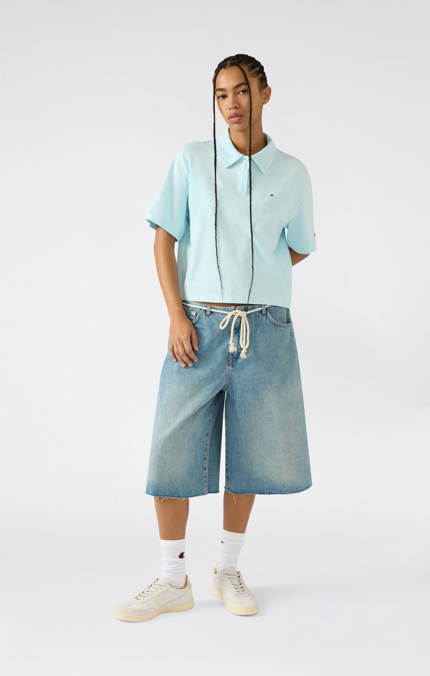 Women's Cropped Cotton Jersey Polo Shirt