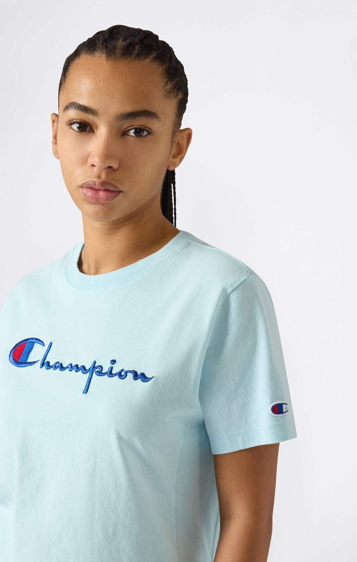 Damen Reverse Weave Rundhals-T-Shirt mit gesticktem Logo
